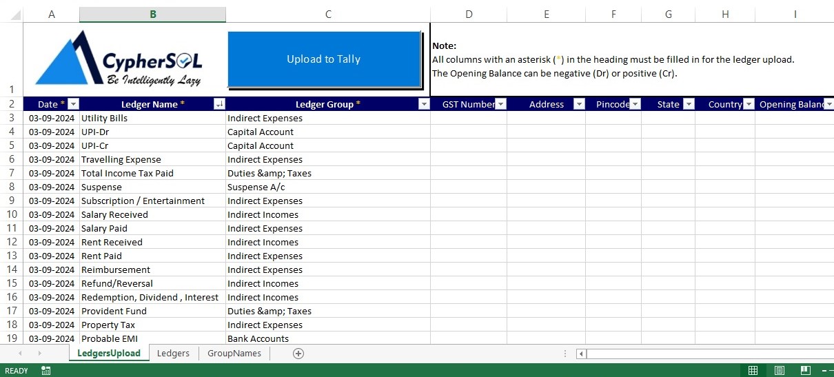 Excel to Tally data import